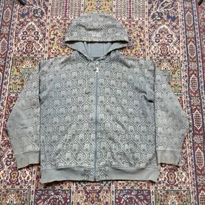 VTG 00s Fifty24SF Gallery Grey All Over Print Paisley Zip Up Grunge Hoodie M